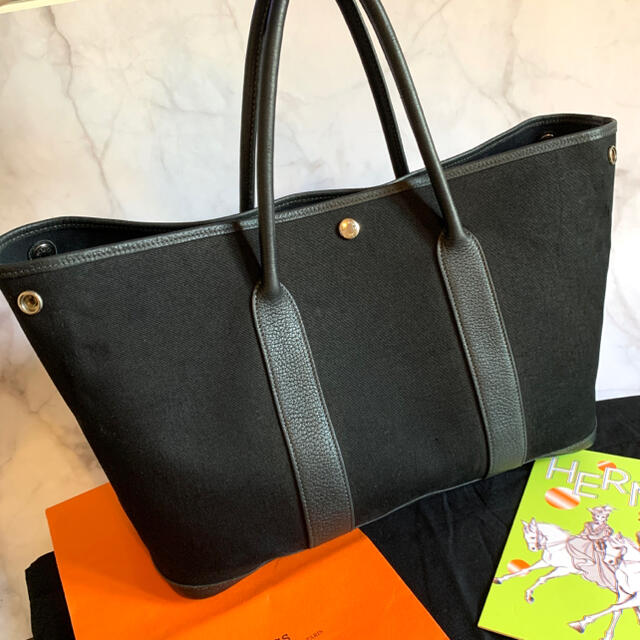 HERMES エルメスガーデンパーティーキャンバスレザートートバッグ