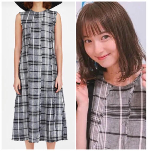 ZARA(ザラ)の佐々木希さん着用ZARAリネンチェックワンピース レディースのワンピース(ロングワンピース/マキシワンピース)の商品写真