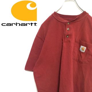 カーハート(carhartt)のカーハート　アメリカ古着　ヘンリーネック ポケットTシャツ 半袖　レッド　メンズ(Tシャツ/カットソー(半袖/袖なし))