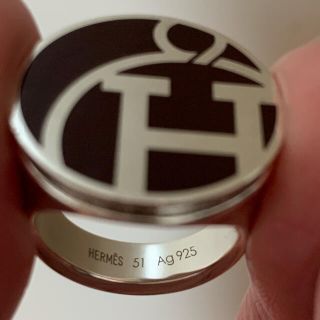 エルメス サークルロゴ シグネットリング 925 ワインレッド エンジ 51
