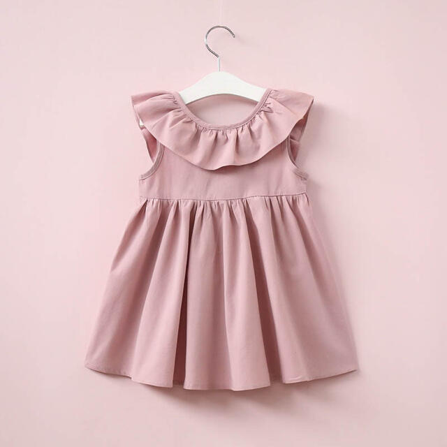 ワンピース 春 バックリボン フリル 子供服 キッズドレス ピンク 130 キッズ/ベビー/マタニティのキッズ服女の子用(90cm~)(ワンピース)の商品写真