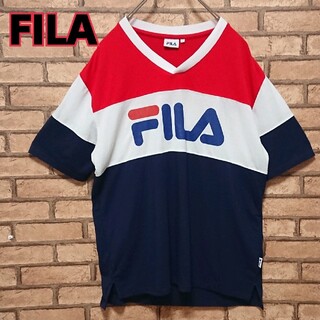 フィラ(FILA)のFILA フィラ メンズ フロント ロゴ トリコロール カラー 半袖 カットソー(Tシャツ/カットソー(半袖/袖なし))