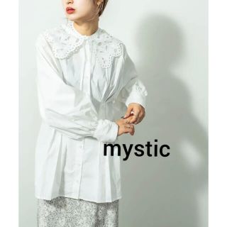 ミスティック(mystic)の新品　mystic 付け衿付きタックブラウス☆ホワイト　(シャツ/ブラウス(長袖/七分))