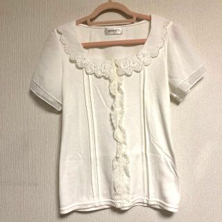 ロディスポット(LODISPOTTO)のロディスポット シフォン袖襟付きTシャツ ホワイト レース Mサイズ ショート(Tシャツ(半袖/袖なし))