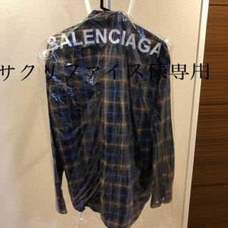 バレンシアガ(Balenciaga)のバレンシアガ　バックロゴ　ユニセックス　チェックシャツ　青　38(シャツ)