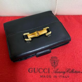 グッチ(Gucci)の美品　GUCCI オールド　グッチ　バンブー　レザー　折れ　財布　ブラック　黒(財布)