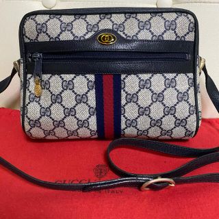 グッチ(Gucci)の極　美品　GUCCI オールド　グッチ　シェリーライン ショルダー　バッグ　紺(ショルダーバッグ)