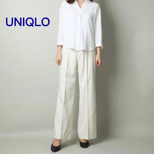 UNIQLO(ユニクロ)のユニクロ　ハイウエストワイドパンツ　白 レディースのパンツ(カジュアルパンツ)の商品写真