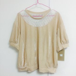 ローズバッド(ROSE BUD)のROSEBUD OKIRAKU  トップス 半袖 レース ベルベッド ベージュ(カットソー(半袖/袖なし))