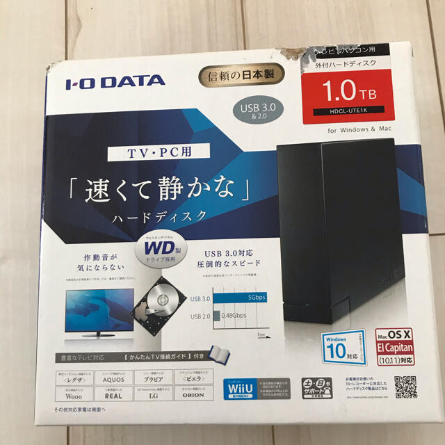 IODATA(アイオーデータ)のHDD HDCL-UTE1K テレビ　PC スマホ/家電/カメラのテレビ/映像機器(その他)の商品写真