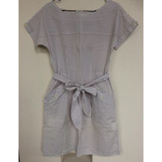 プロポーションボディドレッシング(PROPORTION BODY DRESSING)の【専用】プロポ シャツワンピ ストライプ 白グレイ M リボン(ひざ丈ワンピース)