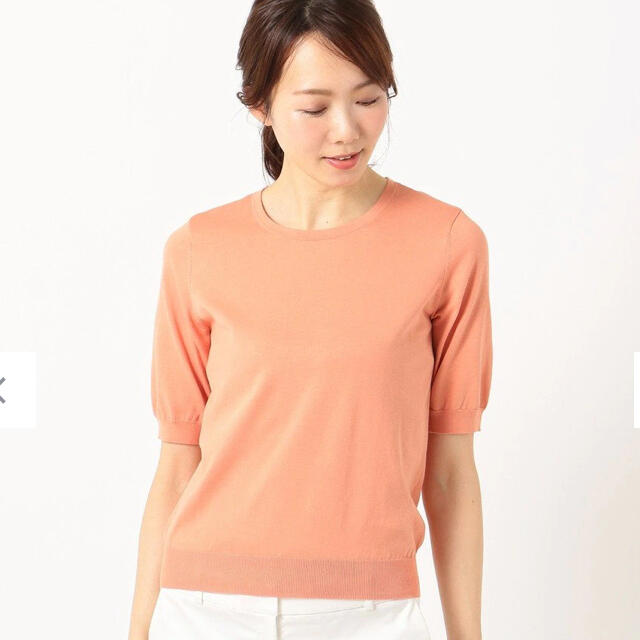 J.PRESS LADIES(ジェイプレスレディス)のJ.PRESS【洗える】KNIT BASIC  半袖ニット ライトオレンジ🍊 レディースのトップス(ニット/セーター)の商品写真