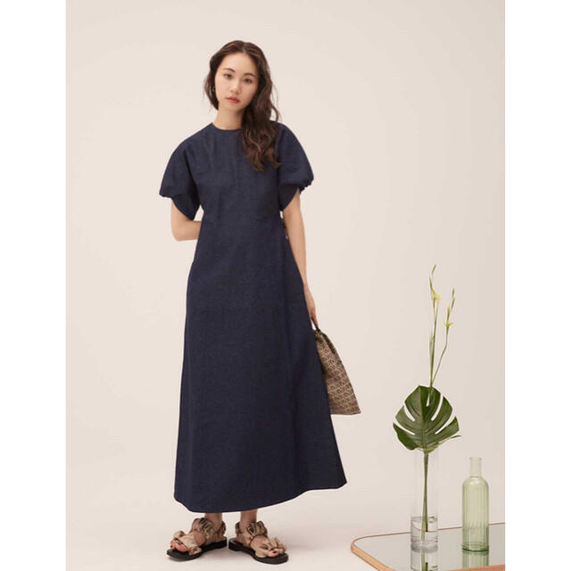 RANDEBOO Denim minimal puff OP(blue)サイズ0 レディースのワンピース(ロングワンピース/マキシワンピース)の商品写真