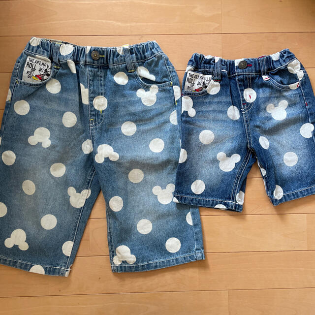 JUNK STORE(ジャンクストアー)のJUNK STORE  ドットミッキー5分丈デニムパンツ140 キッズ/ベビー/マタニティのキッズ服男の子用(90cm~)(パンツ/スパッツ)の商品写真