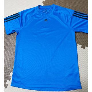 アディダス(adidas)の☆adidas アディダス 半袖Tシャツ 青&袖黒線 サイズL(Tシャツ/カットソー(半袖/袖なし))