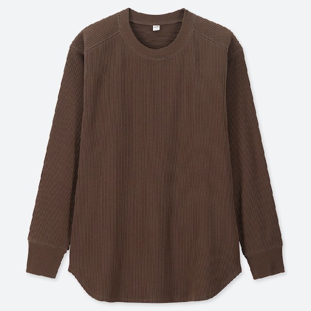 UNIQLO(ユニクロ)の新品タグ付 UNIQLO コットンリブクルーネックT(長袖)ブラウン レディースのトップス(カットソー(長袖/七分))の商品写真