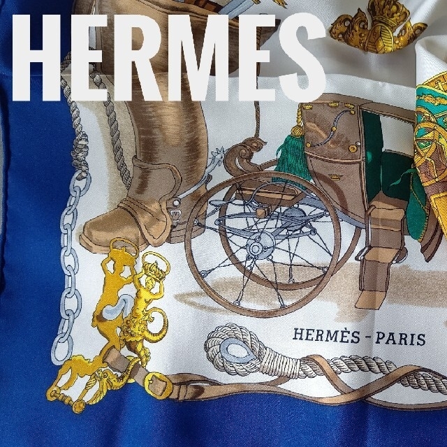 Hermes(エルメス)のネイビー×マルチカラー HERMES蒸気船スカーフ レディースのファッション小物(バンダナ/スカーフ)の商品写真