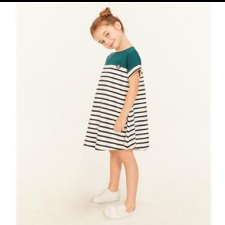 プチバトー(PETIT BATEAU)のSakura様専用プチバトーカラーブロックワンピース6ans/116㎝白×深緑(ワンピース)