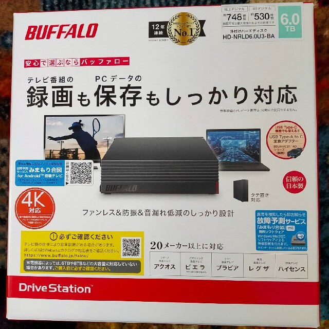 Buffalo(バッファロー)のBUFFALO 外付けハードディスク 6.0TB HD-NRLD6.0U3-BA スマホ/家電/カメラのPC/タブレット(PC周辺機器)の商品写真