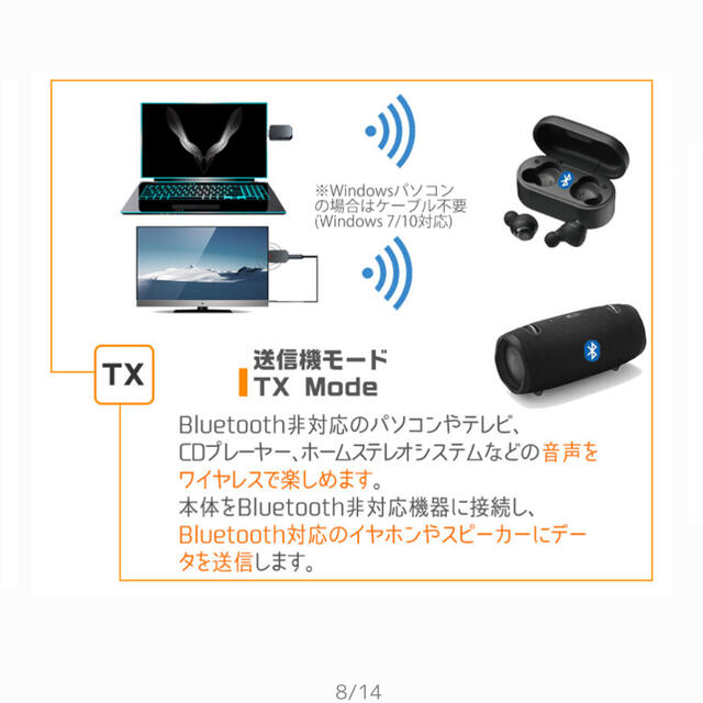 bluetooth 5.0 トランスミッター 送信機 受信機 スマホ/家電/カメラのPC/タブレット(PC周辺機器)の商品写真