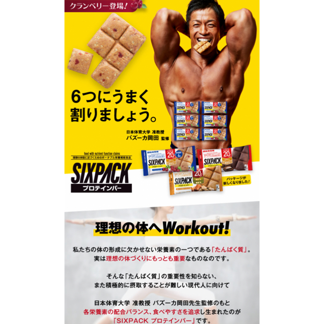 UHA味覚糖(ユーハミカクトウ)のUHA味覚糖　プロテインバー　SIXPACK    2種類 食品/飲料/酒の健康食品(プロテイン)の商品写真