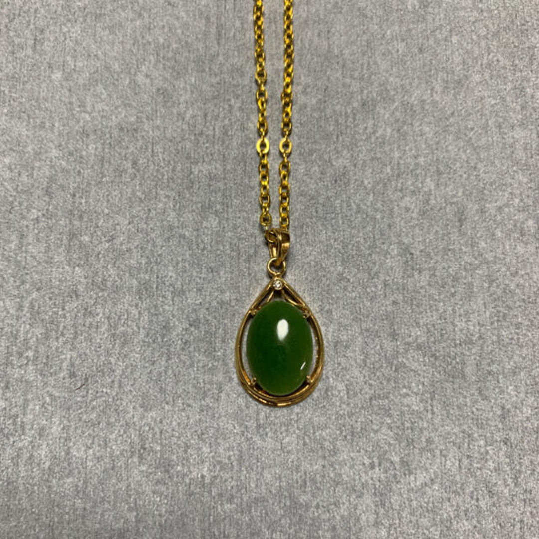 80s Vintage 18K 翡翠　ペンダント　GPネックレス