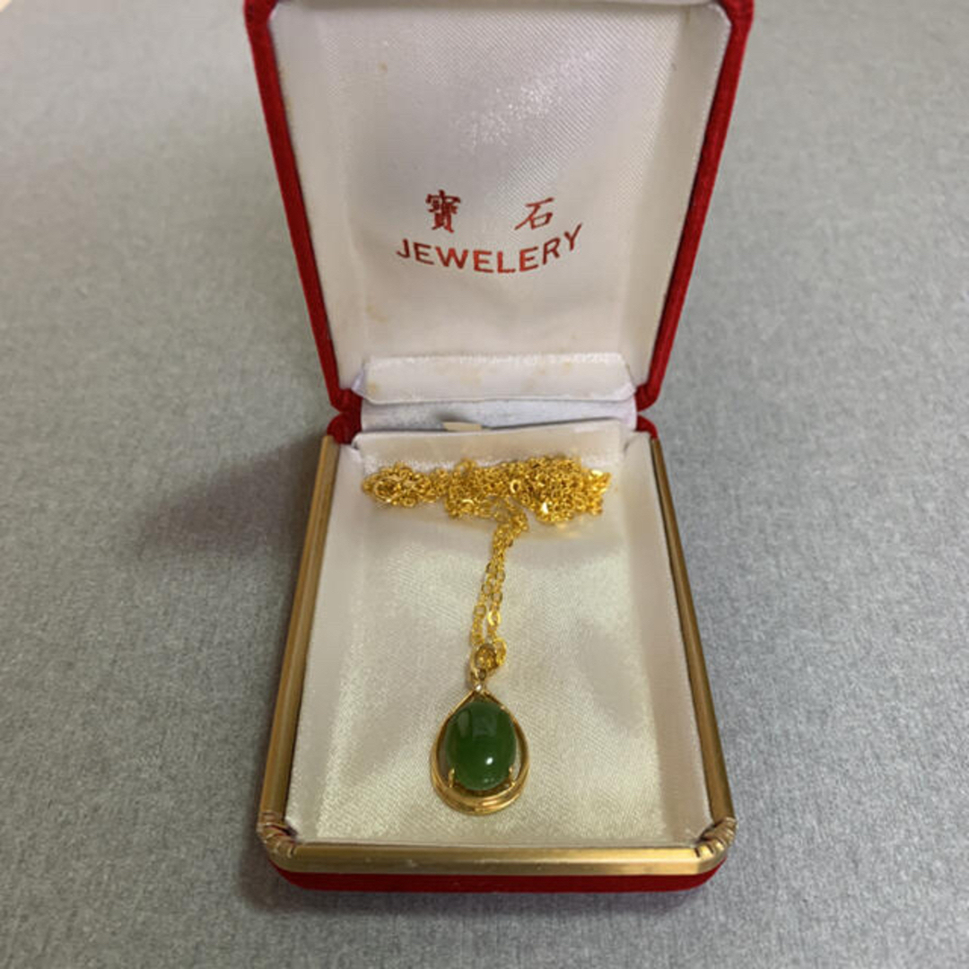 80s Vintage 18K 翡翠　ペンダント　GPネックレス レディースのアクセサリー(ネックレス)の商品写真