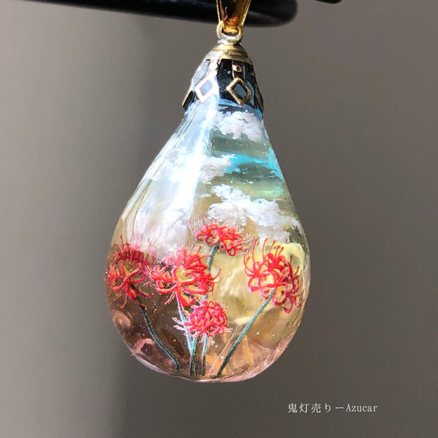 朝焼けに照らされる彼岸花　オルゴナイト　雲レジン　ドロップ　ネックレス 4