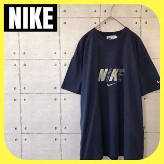 ナイキ(NIKE)のアメリカ製•NIKEナイキ•半袖Tシャツ•デカロゴ•刺繍ロゴ•スウォッシュ•紺色(Tシャツ/カットソー(半袖/袖なし))