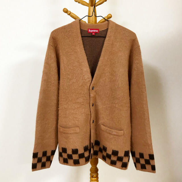 brushed checkerboard cardigan