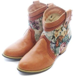 アクシーズファム(axes femme)のアクシーズファム ショートブーツ 花柄 ジャガード M 23.0 茶 靴(ブーツ)