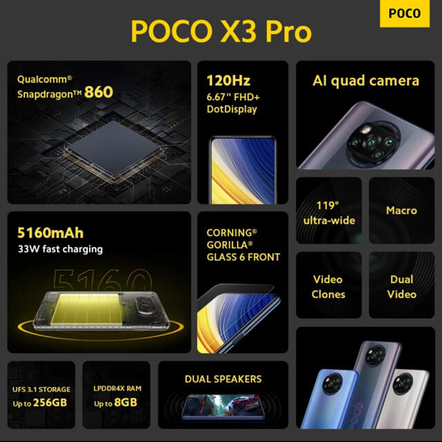 ANDROID(アンドロイド)の最新型 新品 未開封 POCO X3 Pro global version ♪ スマホ/家電/カメラのスマートフォン/携帯電話(スマートフォン本体)の商品写真