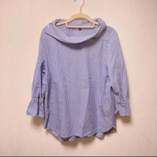 美品！ストライプ　シンプル　爽やか　ブルー　シャツ　カットソー(シャツ/ブラウス(長袖/七分))