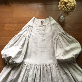 リィさま専用　ハンドメイド☆リネンバルーンスリーブローウエストギャザーワンピース(ロングワンピース/マキシワンピース)