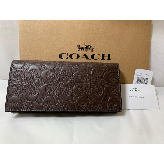 COACH コーチ　メンズ  長財布　シグネチャーエンボス　ブラウン　マホガニー