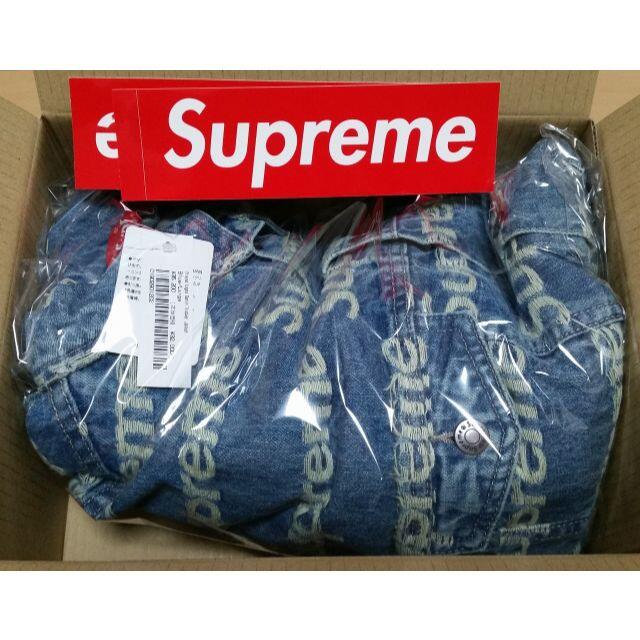 Supreme(シュプリーム)のFrayed Logos Denim Trucker Jacket Blue L メンズのジャケット/アウター(Gジャン/デニムジャケット)の商品写真