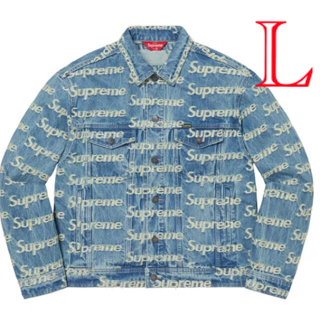 Supreme(シュプリーム)のFrayed Logos Denim Trucker Jacket L メンズのジャケット/アウター(Gジャン/デニムジャケット)の商品写真