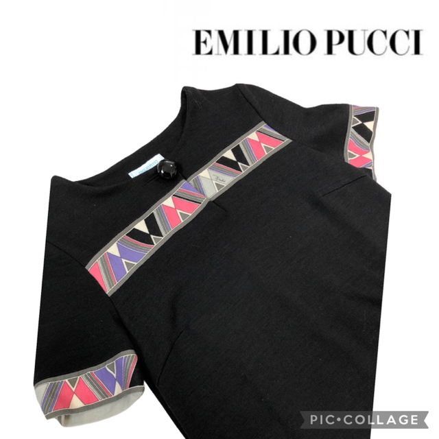 EMILIO PUCCI ワンピース ウール  40サイズ 黒 ブラック 半袖