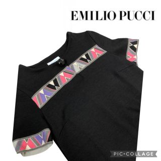 エミリオプッチ(EMILIO PUCCI)のEMILIO PUCCI ワンピース ウール  40サイズ 黒 ブラック 半袖(ひざ丈ワンピース)