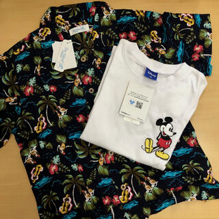 ミッキーマウス(ミッキーマウス)の新品 140cm  ミッキー刺繍Tシャツ＆アロハシャツ セット(Tシャツ/カットソー)