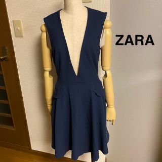 ザラ(ZARA)の【ZARA】ザラ　ジャンパースカート  ネイビー(ひざ丈ワンピース)