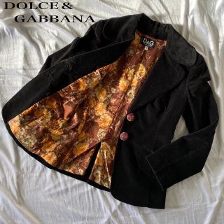 ドルチェアンドガッバーナ(DOLCE&GABBANA)のドルチェ＆ガッパーナ 黒タグ ジャケット テーラー ベロア 総柄 花柄 Lサイズ(テーラードジャケット)