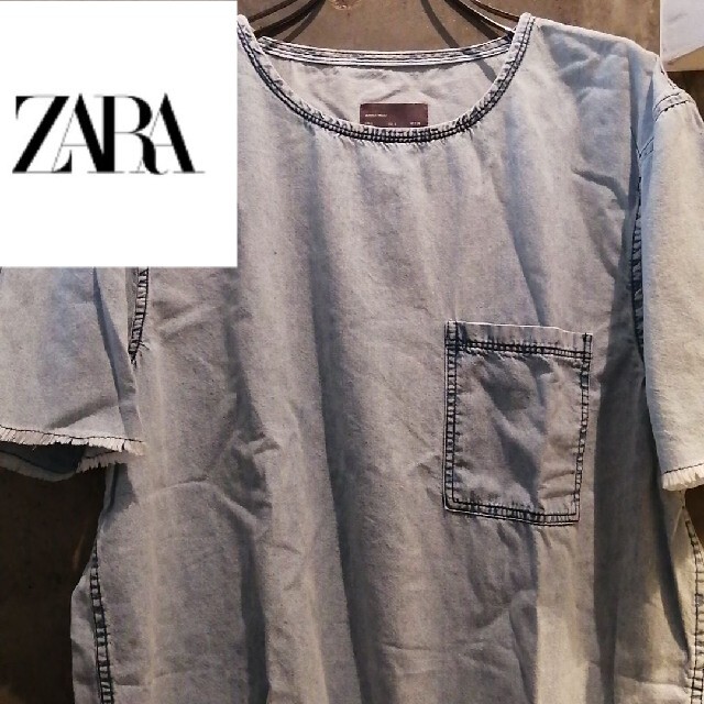 ZARA(ザラ)の【デニムポケット】ZARAプルオーバー　ブラックアイパッチ　ウエステッドユース メンズのトップス(Tシャツ/カットソー(半袖/袖なし))の商品写真