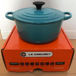 ルクルーゼ(LE CREUSET)のル・クルーゼ　蓋付き鍋18 ブルー　美品(鍋/フライパン)