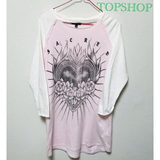 トップショップ(TOPSHOP)のTOPSHOPトップス　ロングロンＴ ピンク ユーズド加工(Tシャツ(長袖/七分))