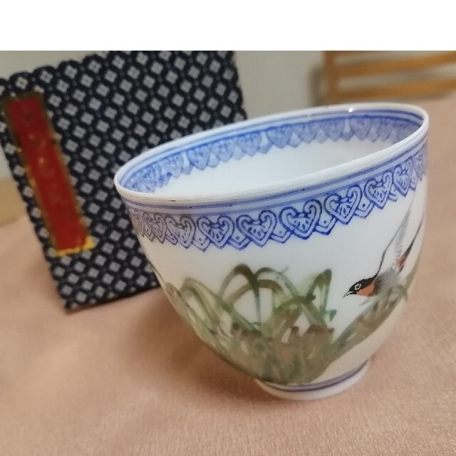 中国　景徳鎮　鳥　花　茶器　湯呑　食器　器　共箱 エンタメ/ホビーの美術品/アンティーク(陶芸)の商品写真