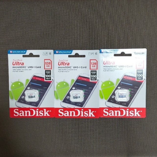 SanDisk(サンディスク)の新品未使用 microSD SanDisk Ultra 128GB 3枚セット スマホ/家電/カメラのスマートフォン/携帯電話(その他)の商品写真