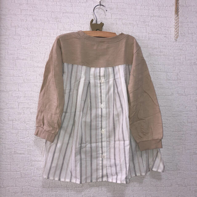 petit main(プティマイン)のストライプシャツドッキングトーレーナー キッズ/ベビー/マタニティのキッズ服女の子用(90cm~)(Tシャツ/カットソー)の商品写真