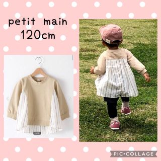 プティマイン(petit main)のストライプシャツドッキングトーレーナー(Tシャツ/カットソー)