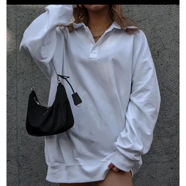 ALEXIA STAM(アリシアスタン)のACLENTAアクレント　ポロネックロングTシャツ　ホワイト新品 レディースのトップス(Tシャツ(長袖/七分))の商品写真